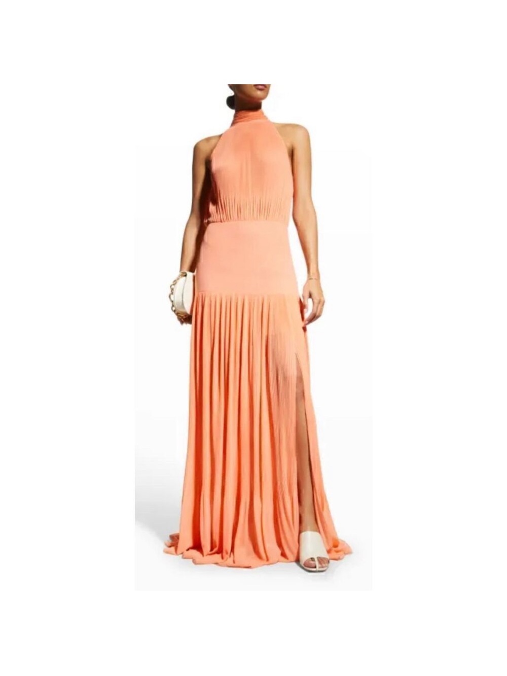 Veronica Beard Lilliana High-Neck Plisse Peach Maxi Dress